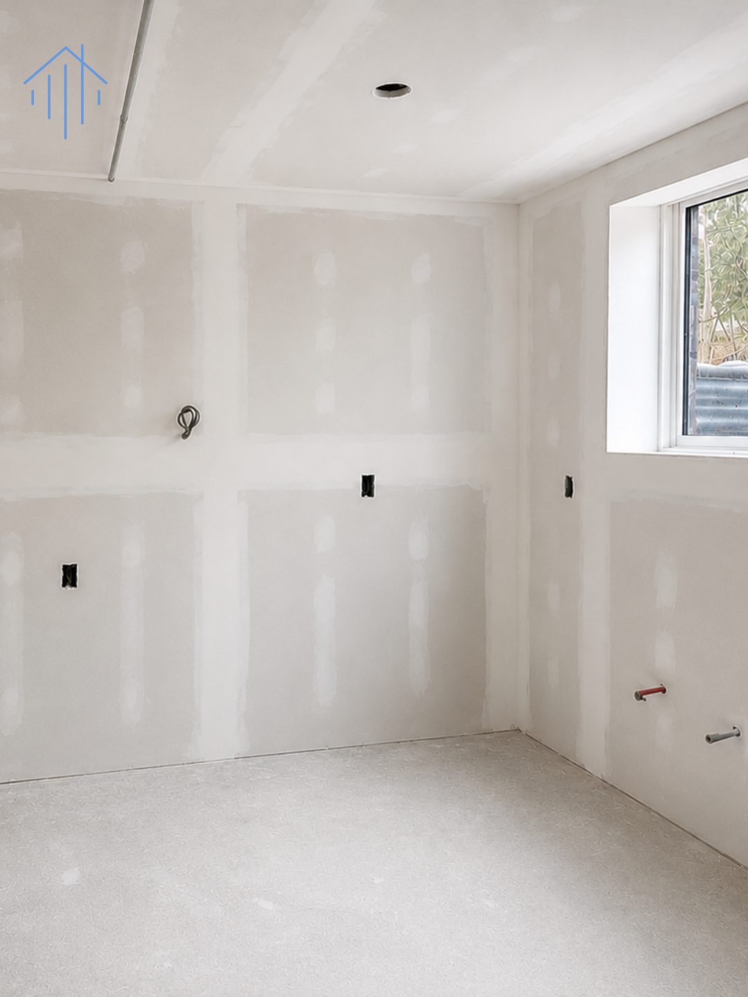 Drywalled room mid-renovation with a new window installed